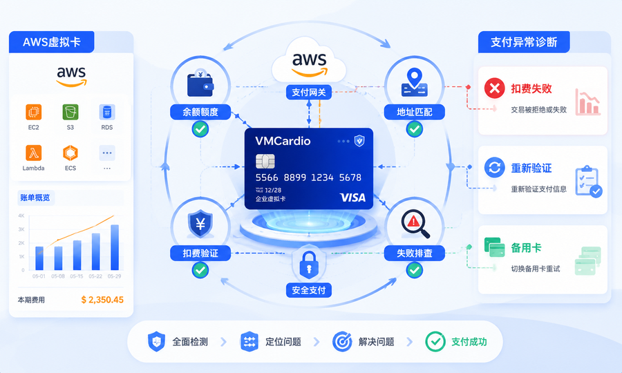 AWS虚拟卡支付指南：企业绑卡、扣费验证与支付失败排查