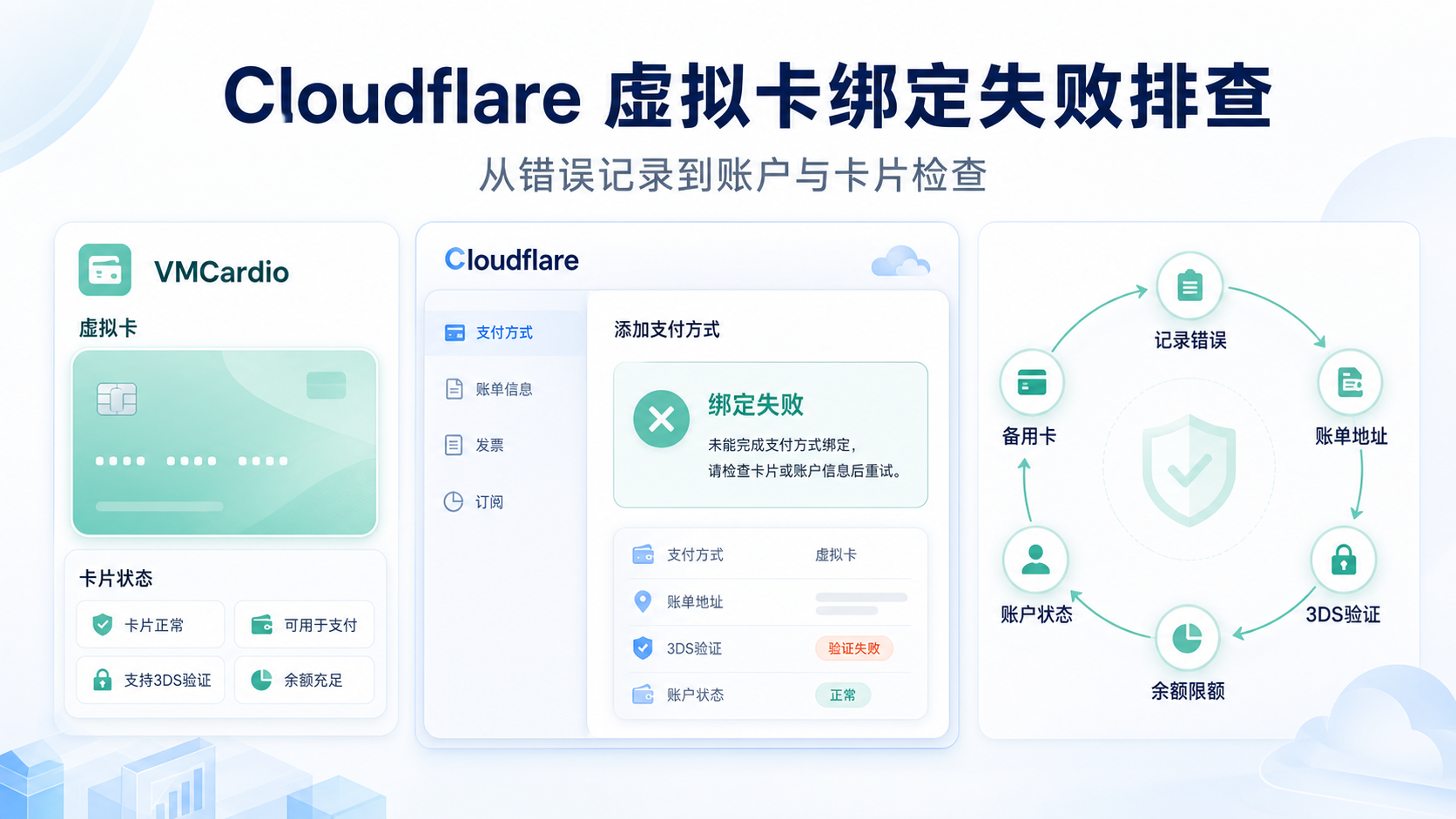 Cloudflare 绑定虚拟卡失败怎么办？账单地址、3DS 和额度检查步骤