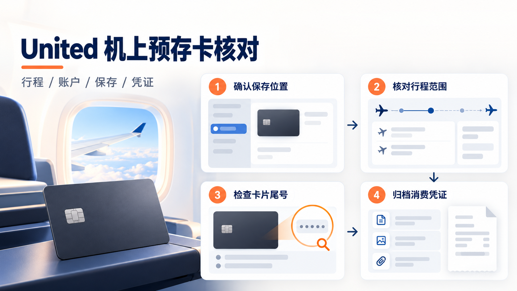 United虚拟卡支付如何核对机上预存卡?本次行程与账户保存的适用范围